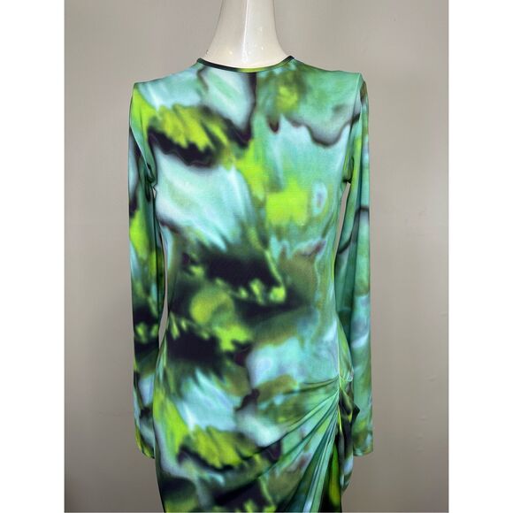 Silvia Tcherassi Ananya Abstract Long Sleeve Draped Midi Dress Green Small $990 - Picture 5 of 12